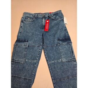 GUESS Men's Cargo Jeans 32x30 Medium Wash Stretch Denim Utility Pants NWT